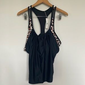 Beachsissi Black & Leopard Print Tankini Top Sz XL NWT